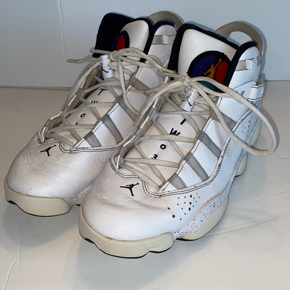 Nike Boys Air Jordan 6 Rings Confetti 323419-100 White Basketball Shoes 7.5y